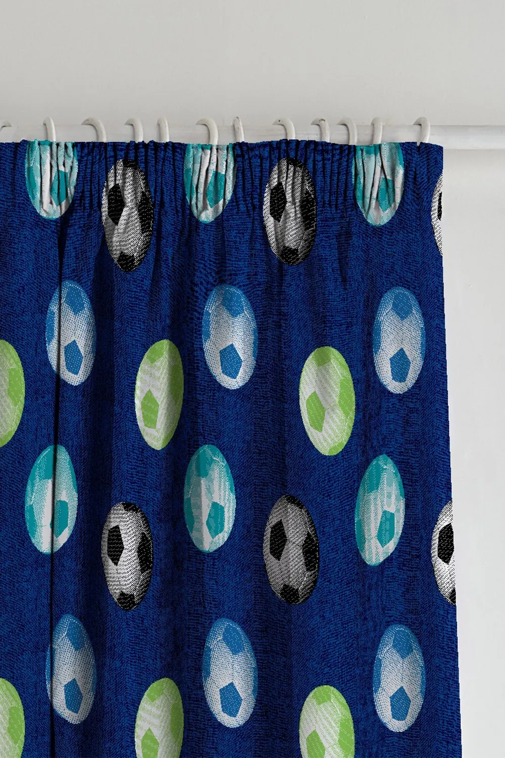 Catherine Lansfield 'Football' Pencil Pleat Lined Curtains in Blue 2