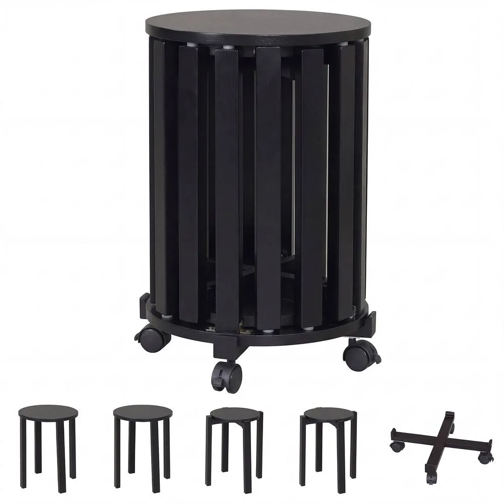 Costway 4PCS Stackable Stools w/ Rolling Base Wooden Nesting Dining Chair in Black 3