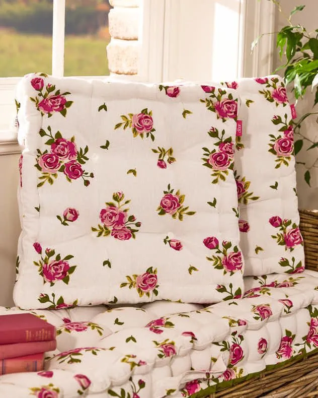 Dibor Set of 2 Pink Floral Print Indoor Outdoor Chair Seat Pad Garden Furniture Box Cushions L40cm x W40cm