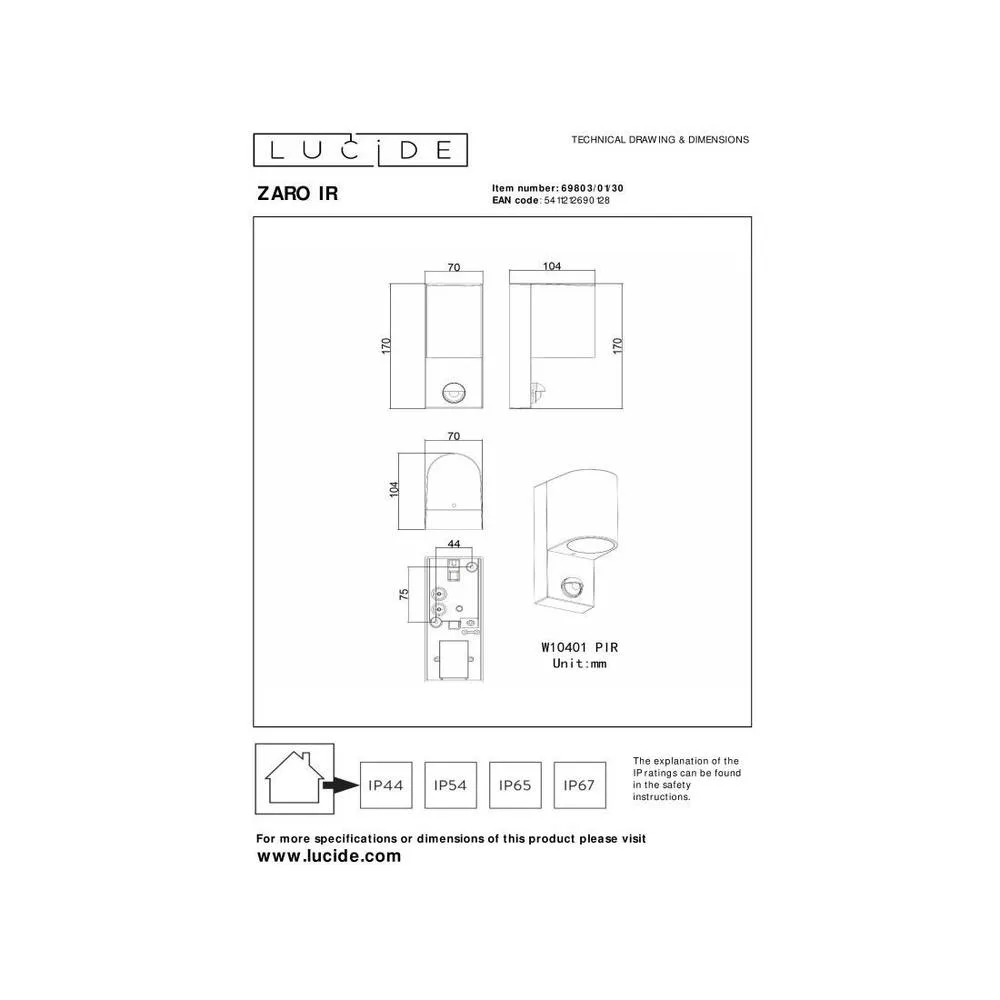 Netlighting Lucide ZARO IR Wall spotlight Outdoor 1xGU10 IP65 Black 5