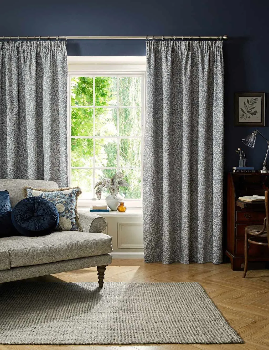 William Morris At Home Original Willow Pencil Pleat Blackout Curtains Blue Mix