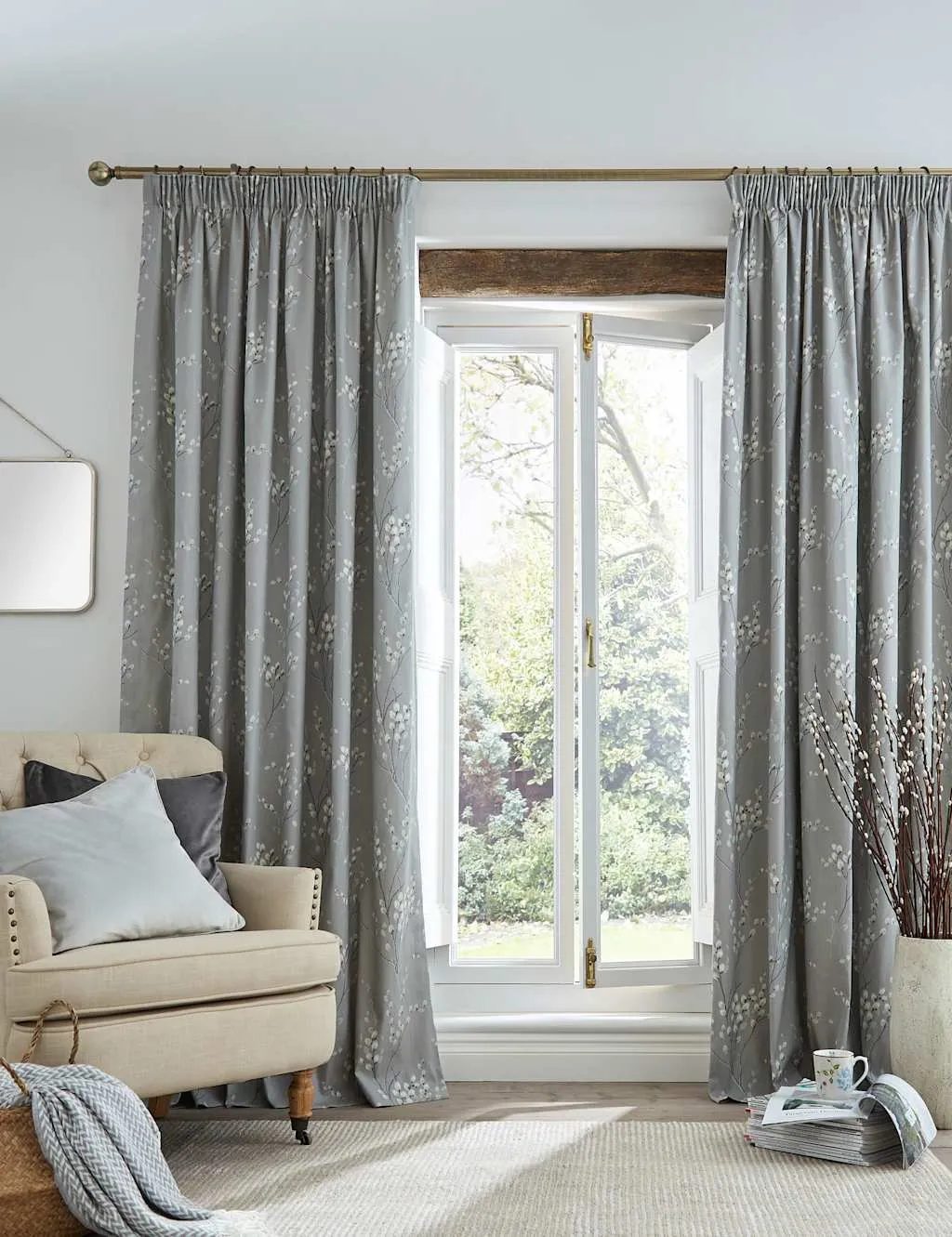 Laura Ashley Pussy Willow Pure Cotton Pencil Pleat Curtains Dark Grey