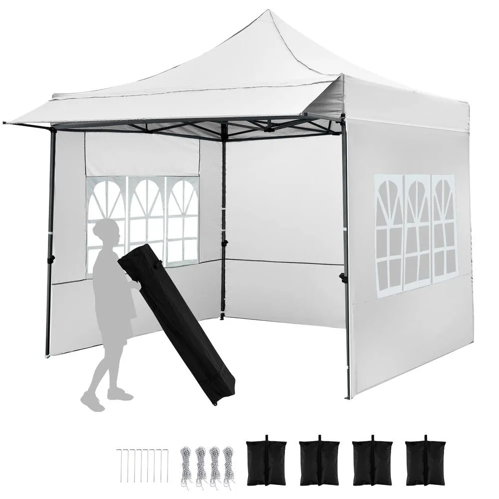 Costway 10 x 10 Pop Up Canopy Tent with Wheeled Bag & 4 Sandbags in White 3