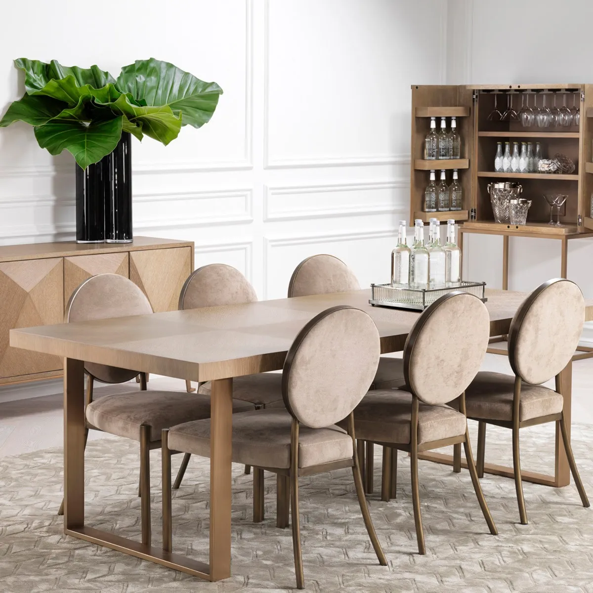 Eichholtz Scribe Dining Chair Dark Brass Greige Velvet, Neutral | Barker & Stonehouse 3