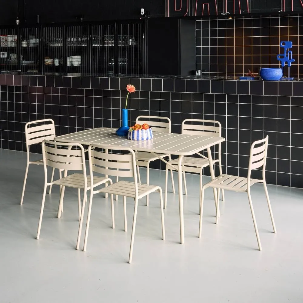 sweeek 6-seater Folding Metal Garden Table With 6 Chairs in Beige 4
