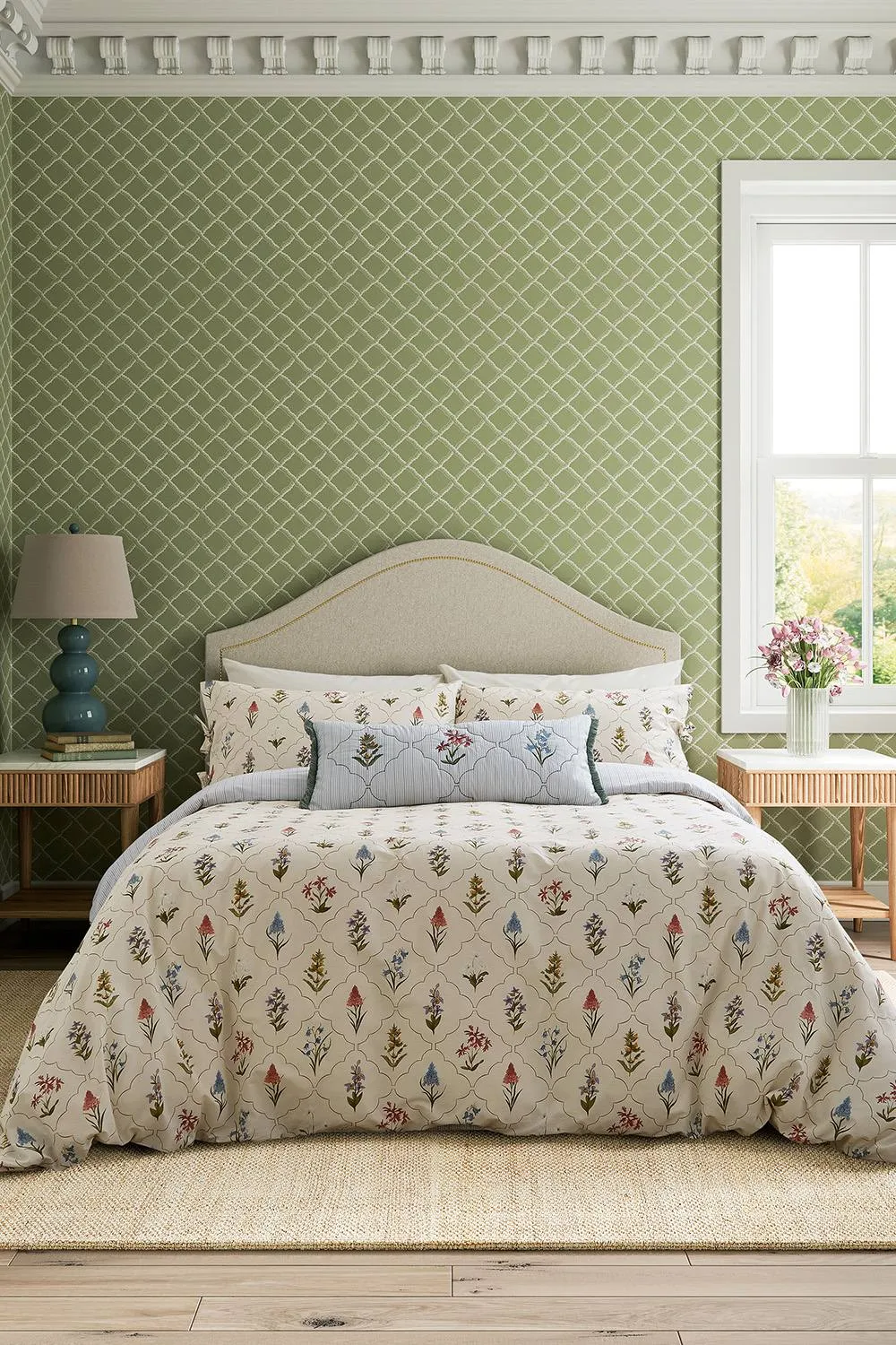 Sanderson 'Spring Meadow' Cotton Cushion in Light Blue 5