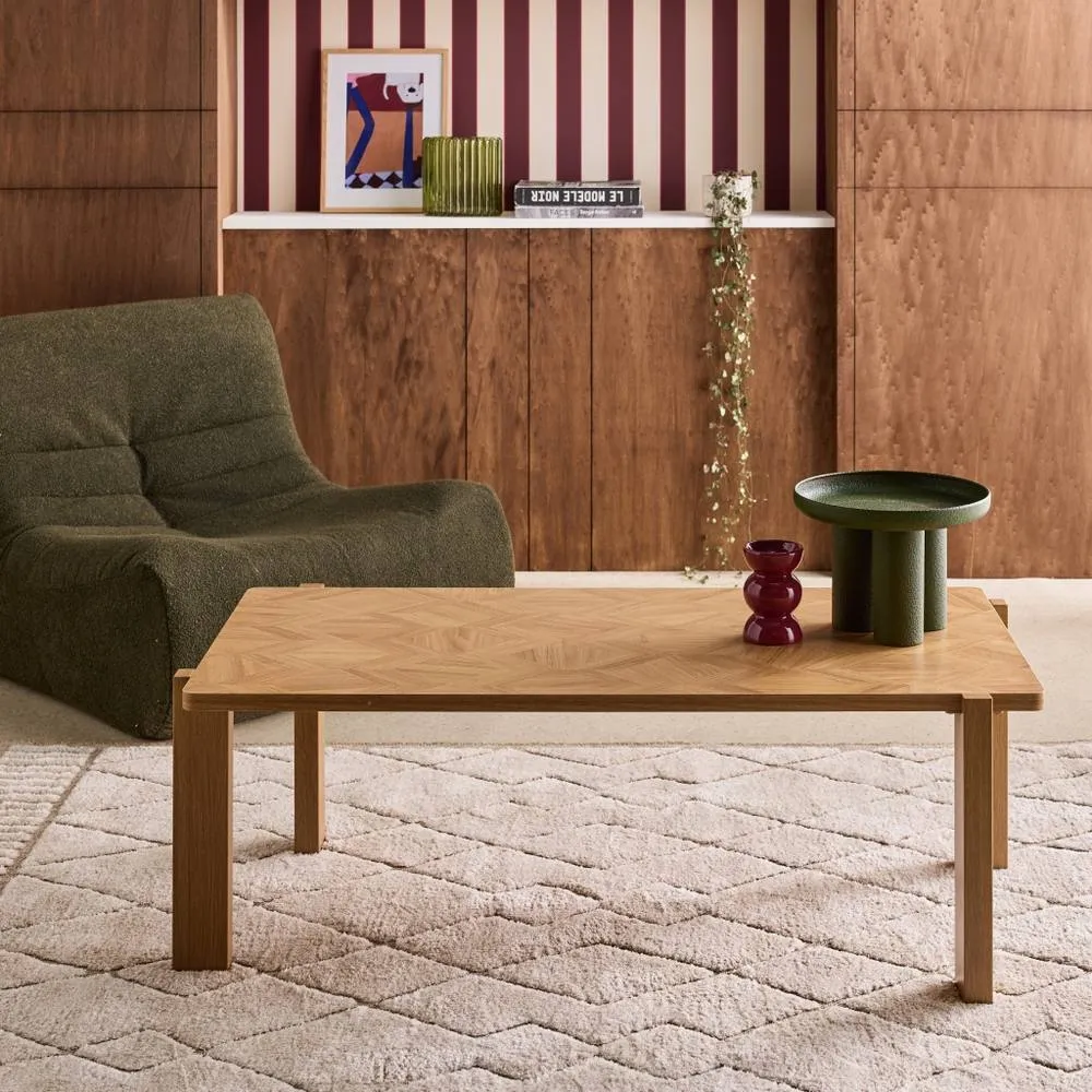 sweeek Vintage rectangular coffee table with chevron pattern wood decor top in Brown