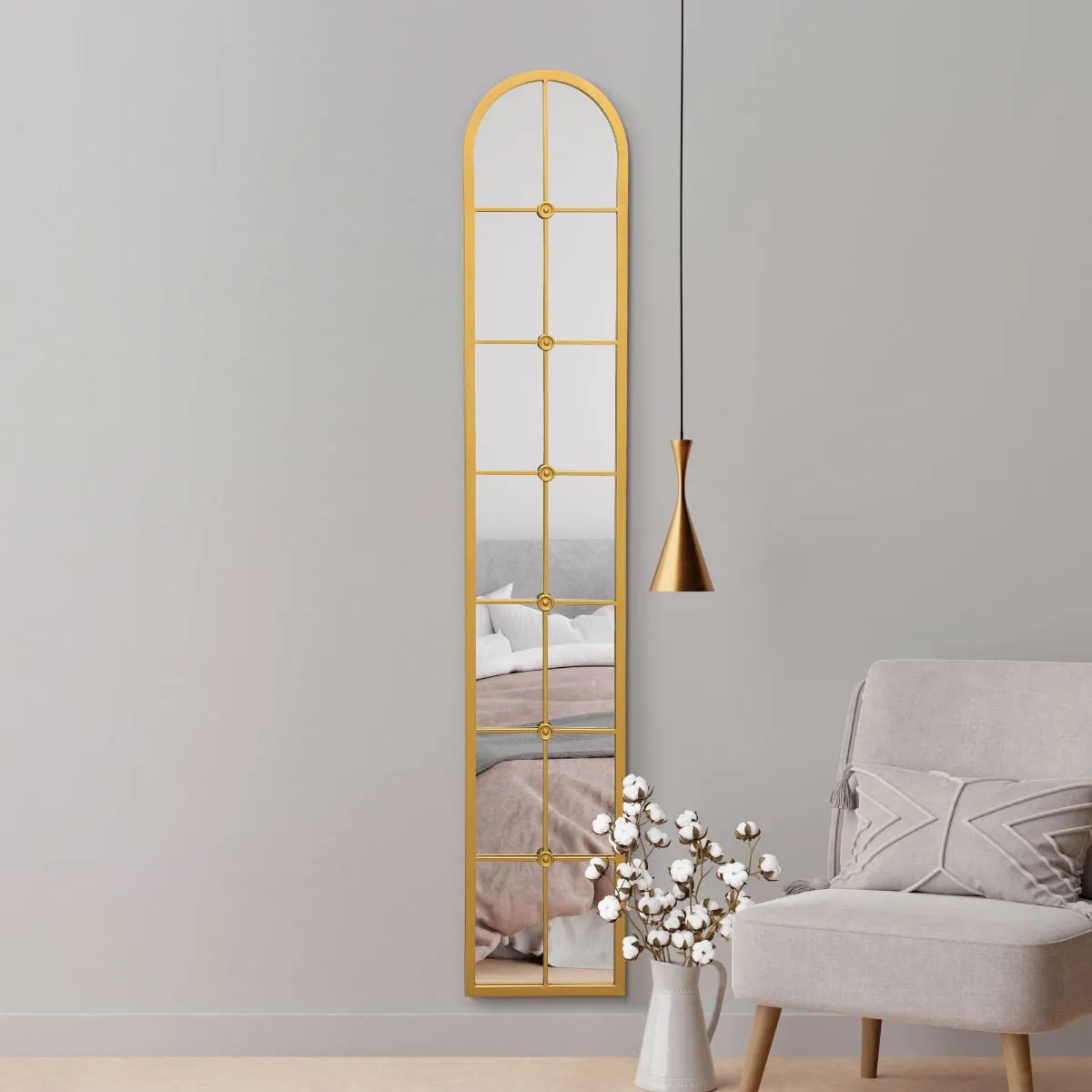 MirrorOutlet Gold Framed Arched Leaner Wall Mirror 67" X 12" (170CM X 30CM) 6