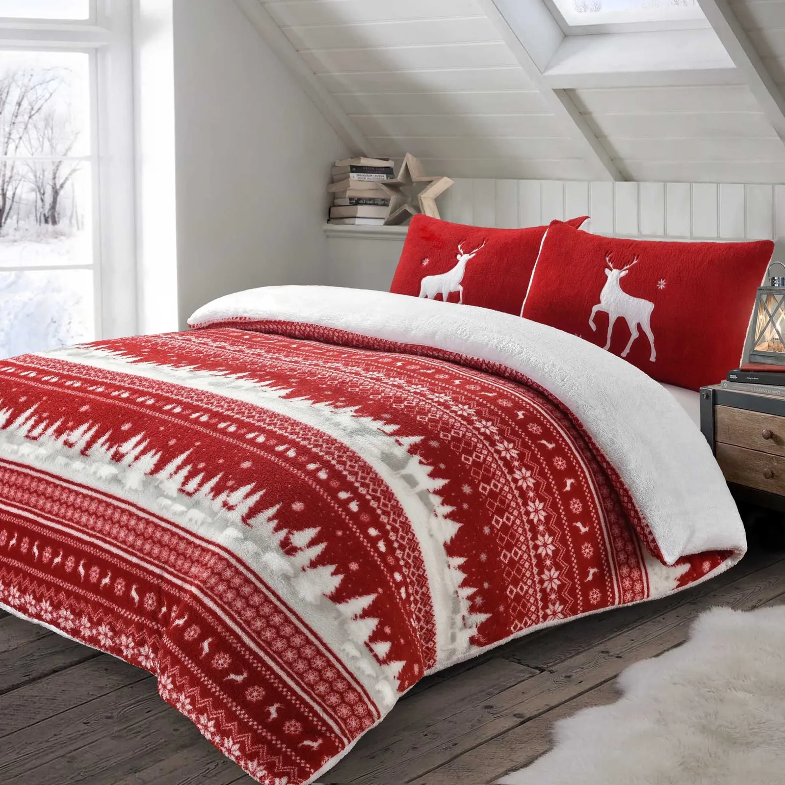 Velosso Nordic Teddy Warm & Cosy Duvet Cover & Pillowcase Set in Red