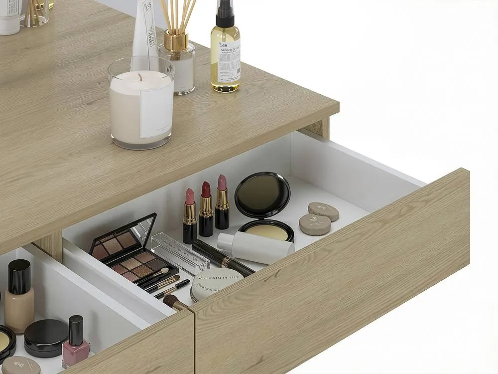 Vente-unique Wall-Mounted Dressing Table With LED Mirror - 2 Drawers - Colour: in Light Oak 6