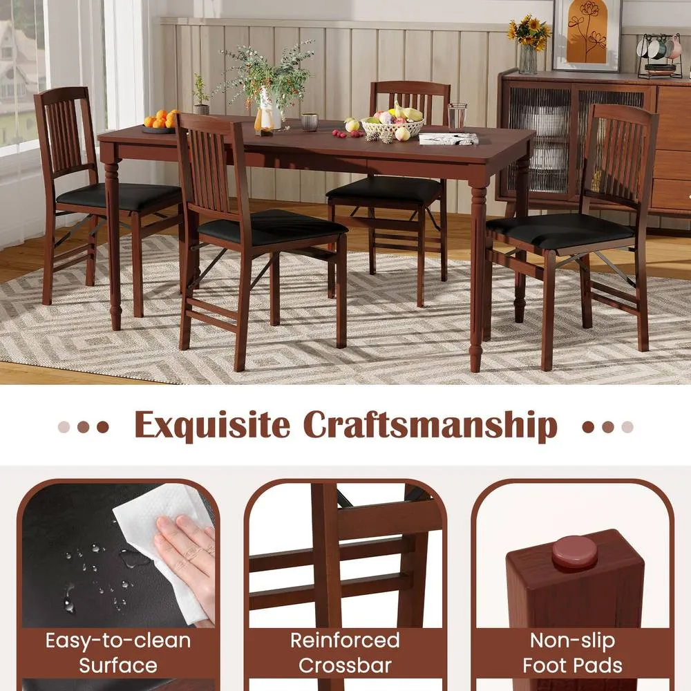 Costway Folding Dining Chairs Set of 2 Foldable Upholstered Kitchen Chairs Brown 4