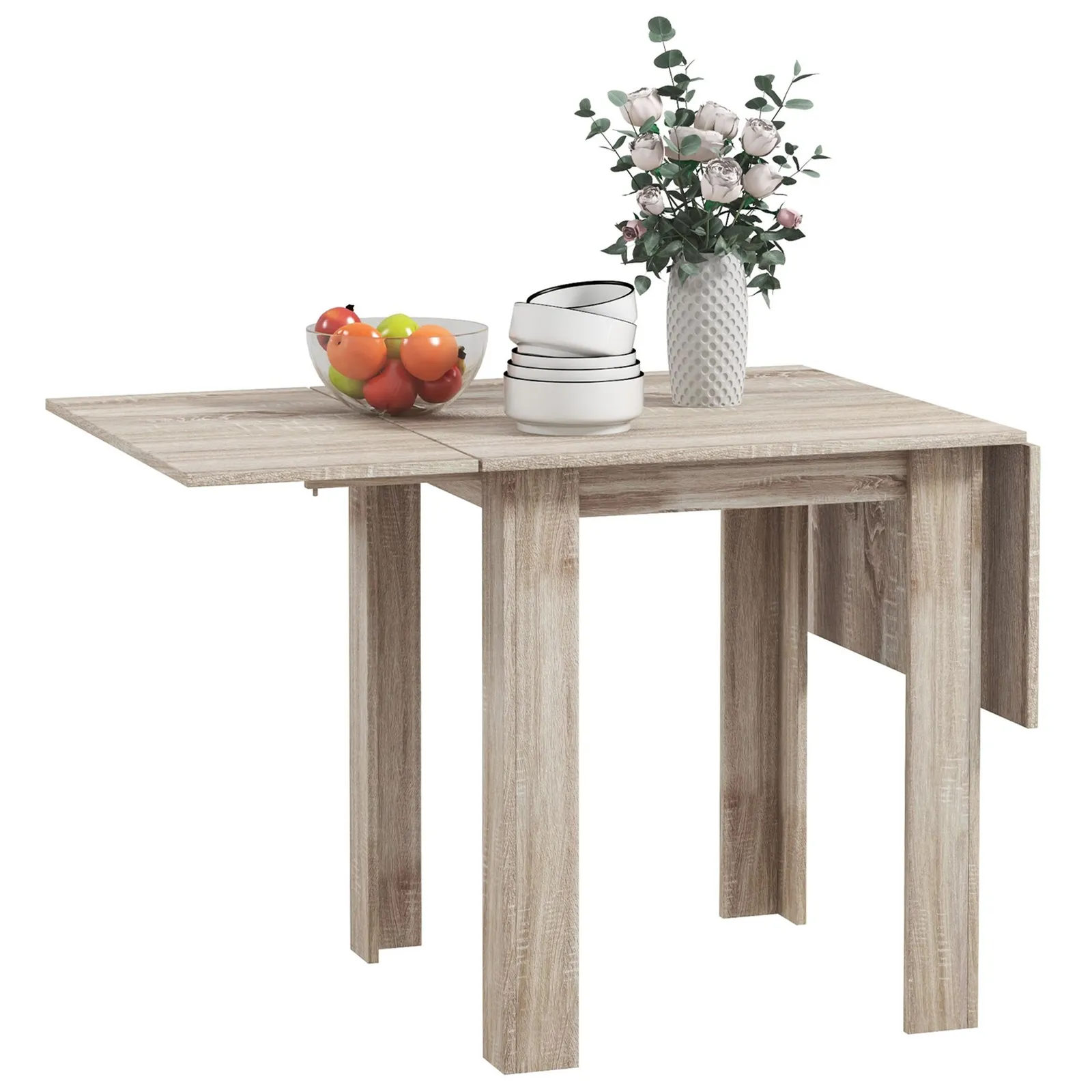 HOMCOM Extendable Kitchen Table Folding Dining Table for Small Space in Light Oak 2