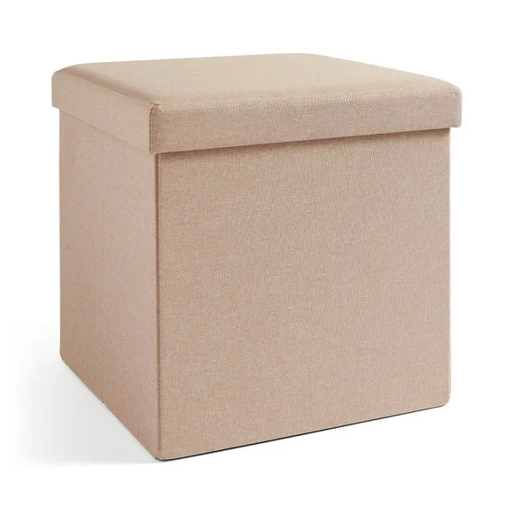 Faux Linen Cube Ottoman 3