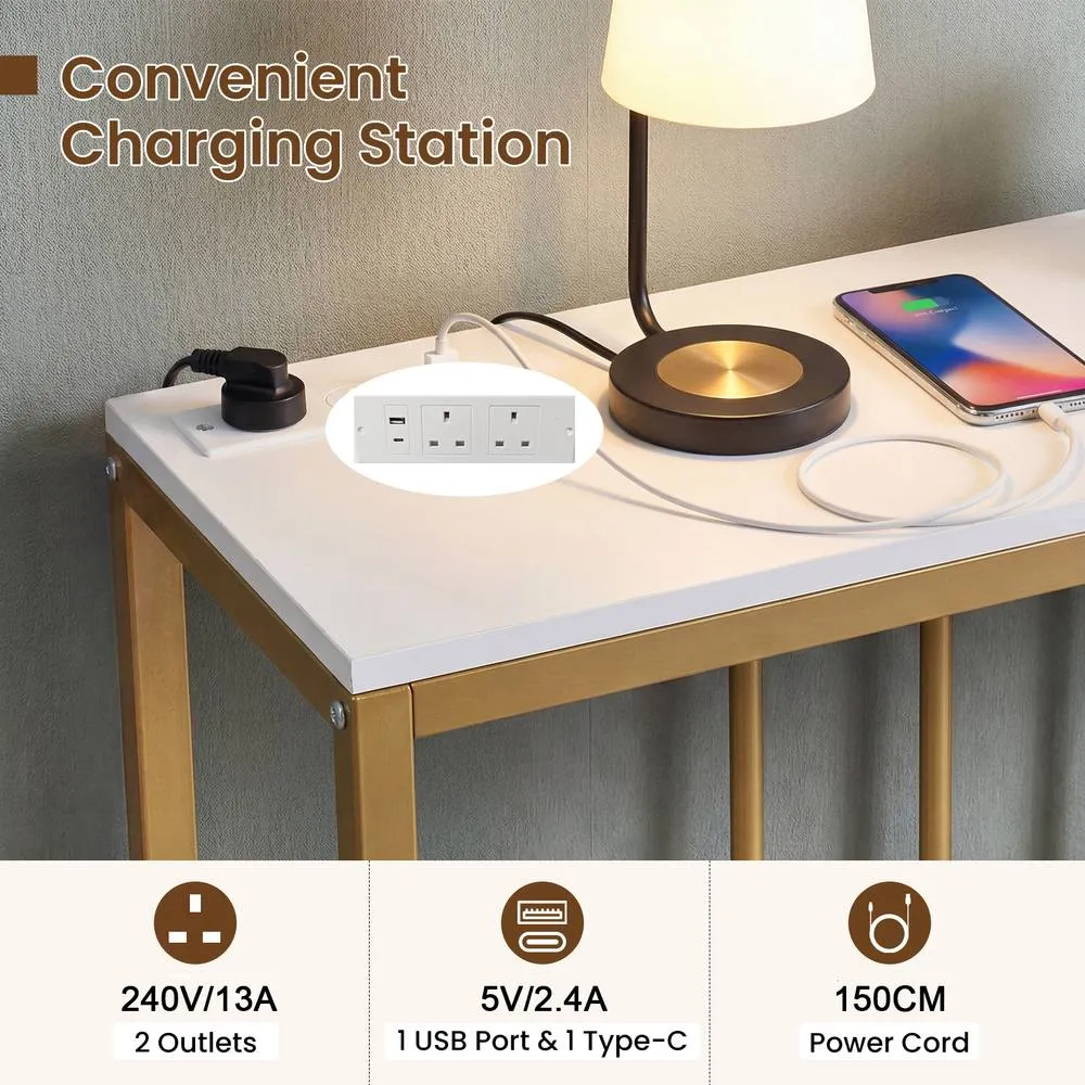 Costway Entryway Table Console Table with Charging Station in White 4
