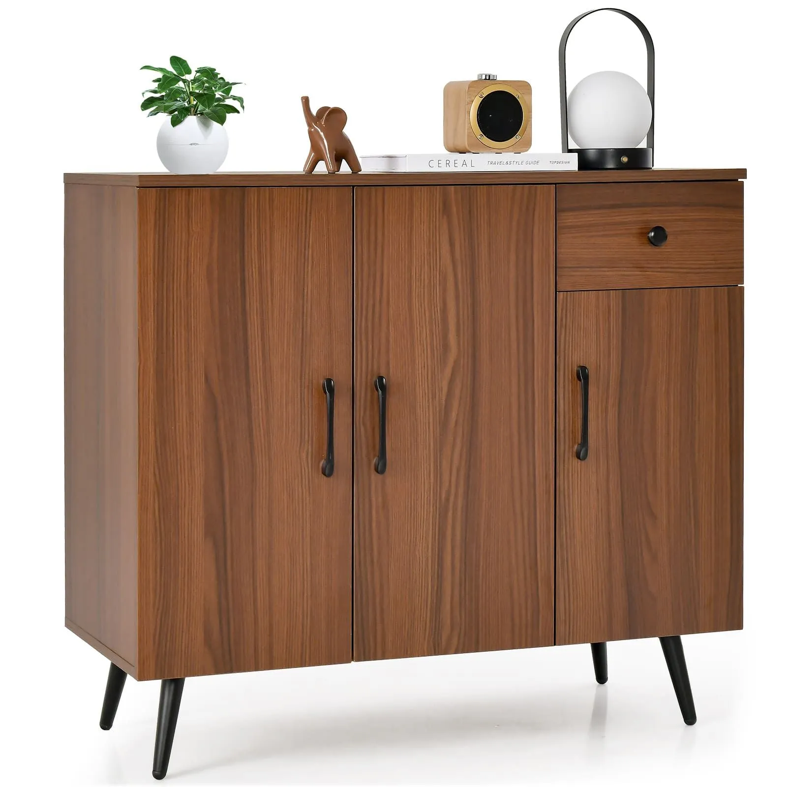 Costway Buffet Cabinet Kitchen Modern Storage Cabinet w/Pull-out Drawer in Walnut