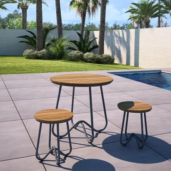 Novogratz Bobbi Bistro Set In Charcoal Grey With 2 Stools