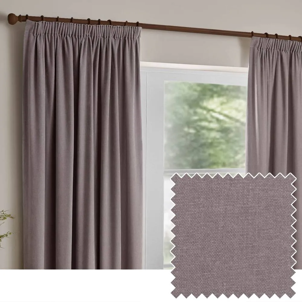 Yard Heavy Chenille Velvet Room Darkening Pencil Pleat Curtain Pair in Mauve 1