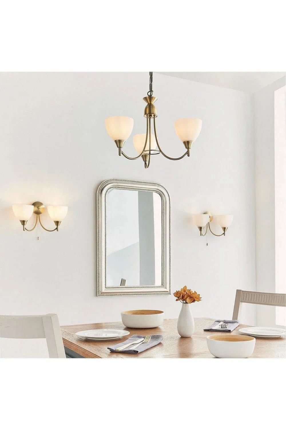 Netlighting Alton 1 Light Wall Light Antique Brass with Opal Glass Shade E14 in Gold 4