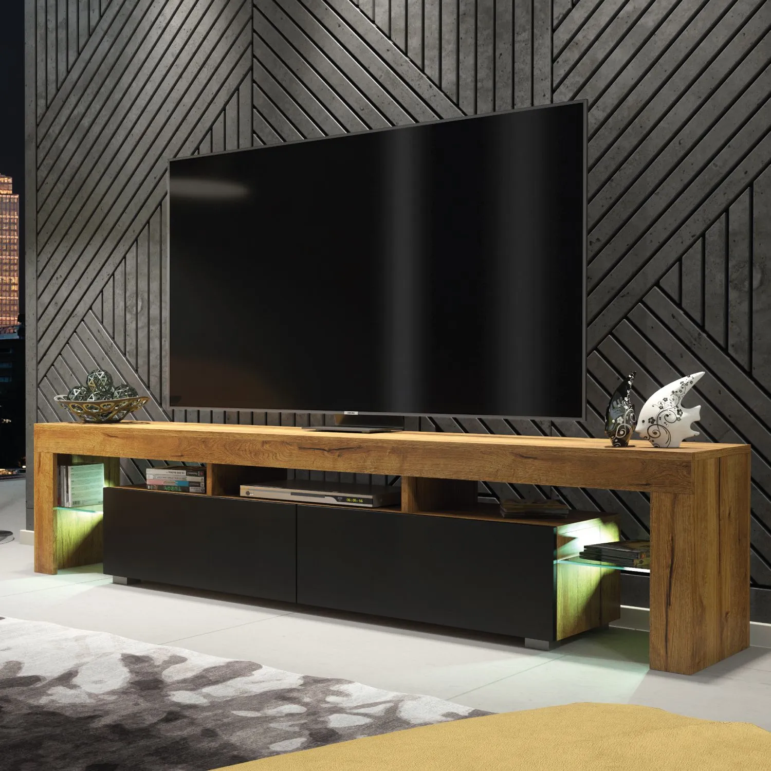 Creative Furniture Nova TV Unit 200cm - A Spacious & Modern Cabinet with Gloss Doors & LED Lights in Dark Brown