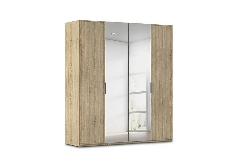 Cadre 201cm 4 Door Hinged Wardrobe with 2 Mirror Doors - Sonoma Oak