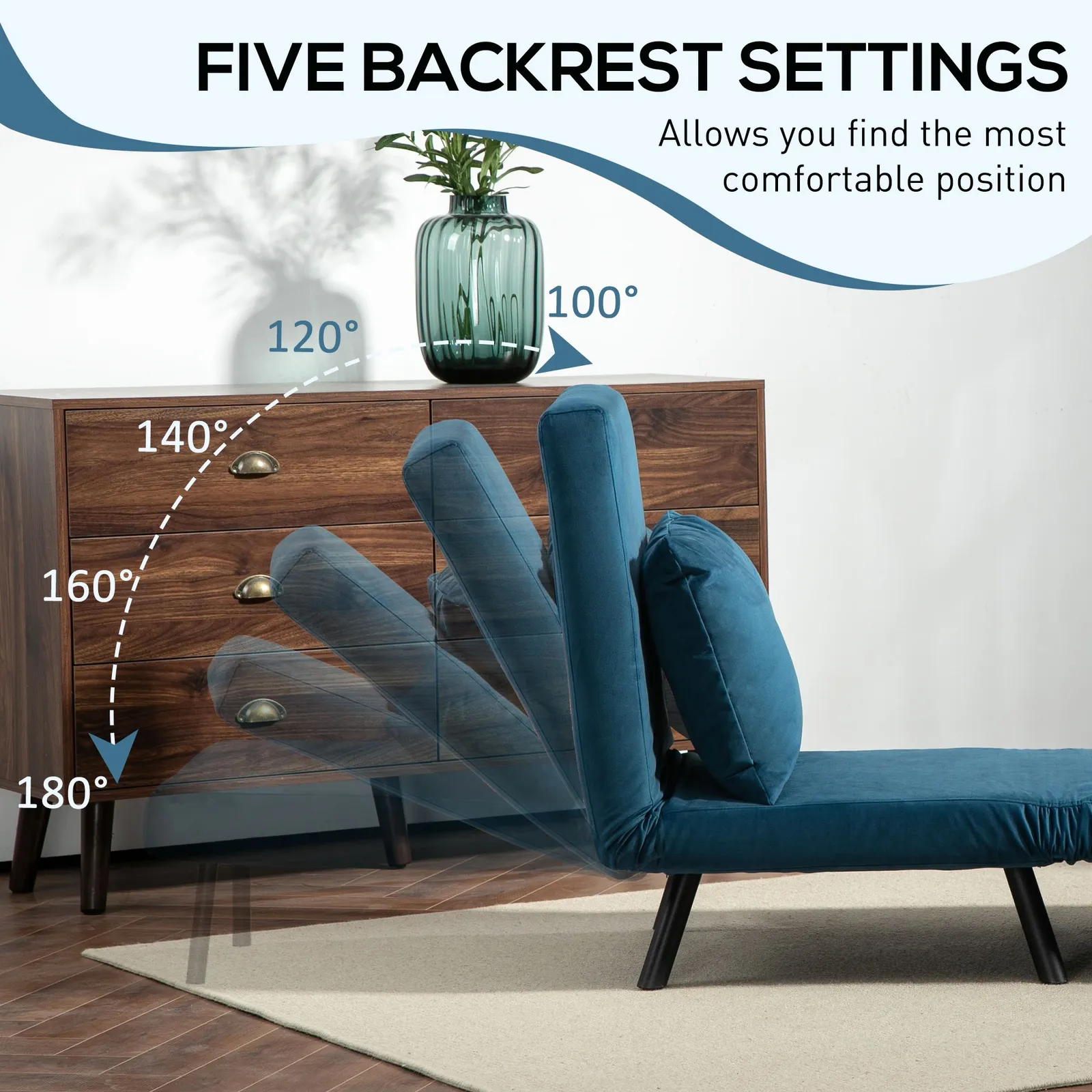 HOMCOM Click Clack Bed Settee for Living Room, Guest Room in Blue 6