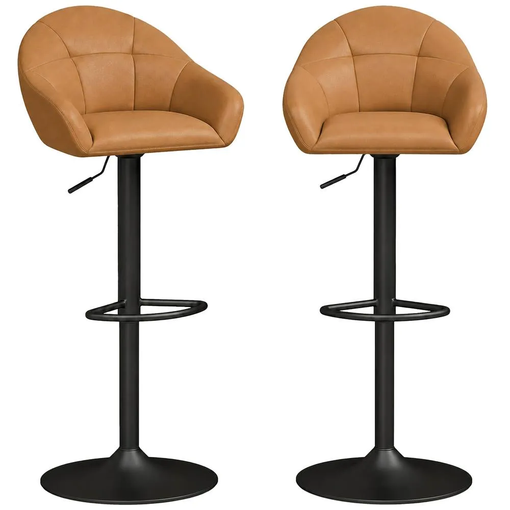 HOMCOM Bar Stools Adjustable Height Backrest Set of 2, Brown