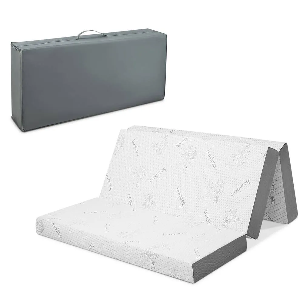 Costway King Size 10 cm Folding Gel-Infused Tri-fold Mattress Topper Carry Bag RV Camp in White