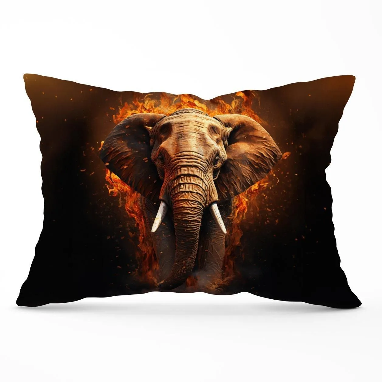 Warren Reed - Designer Splashart Elephant & fire Cushions in Orange