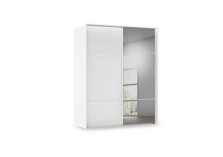 Haven 190cm 2 Door Slider Wardrobe with 1 Glass Door, 1 Mirror Door and Lights