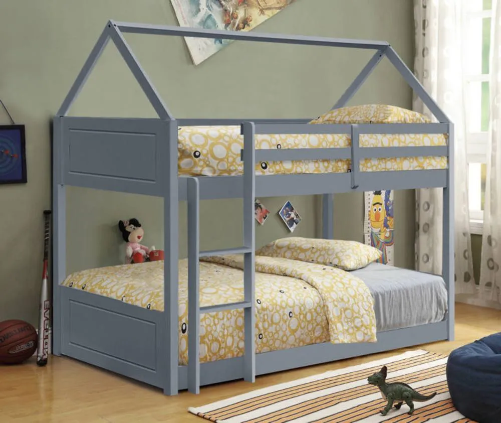 Comfy Living Ltd 3ft House Style Bunkbed in Natural Grey or White
