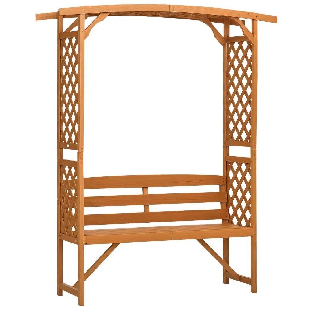 OUTSUNNY Patio Garden Bench, Arch Pergola Arbour with Seat Natural wood colour in Brown 2