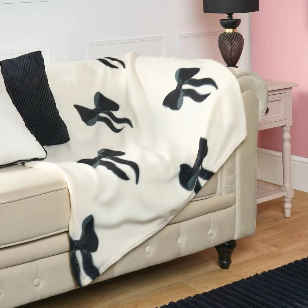 OHS Bows Polar Fleece Soft Warm Throw Blanket in Black
