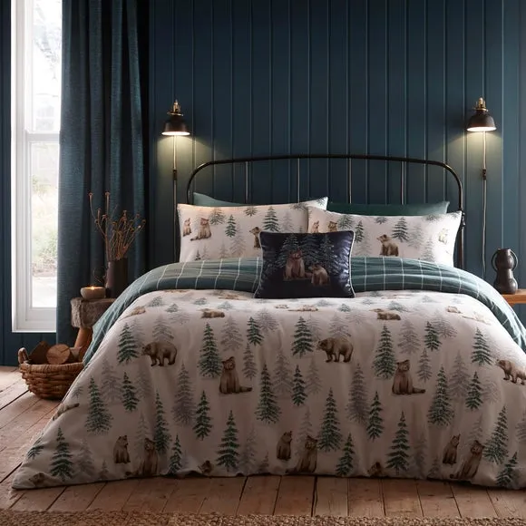 Dreams n Drapes Lodge Bear Walks Natural Duvet Cover and Pillowcase Set 1