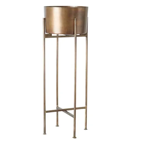 Metallic Plant Pot and Stand  Antique Bronze