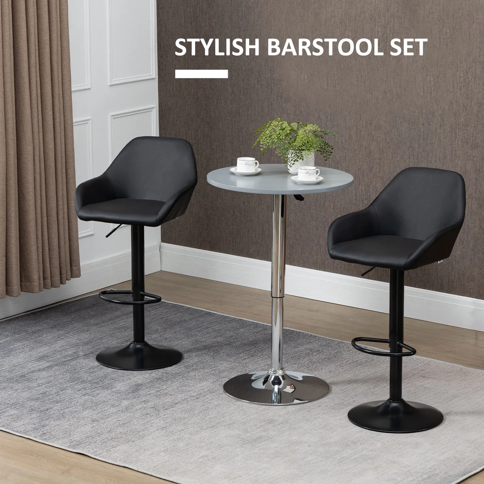 HOMCOM Bar Stools Set of 2 Swivel Barstool W/ Footrest Kitchen Dining Room in Black 4