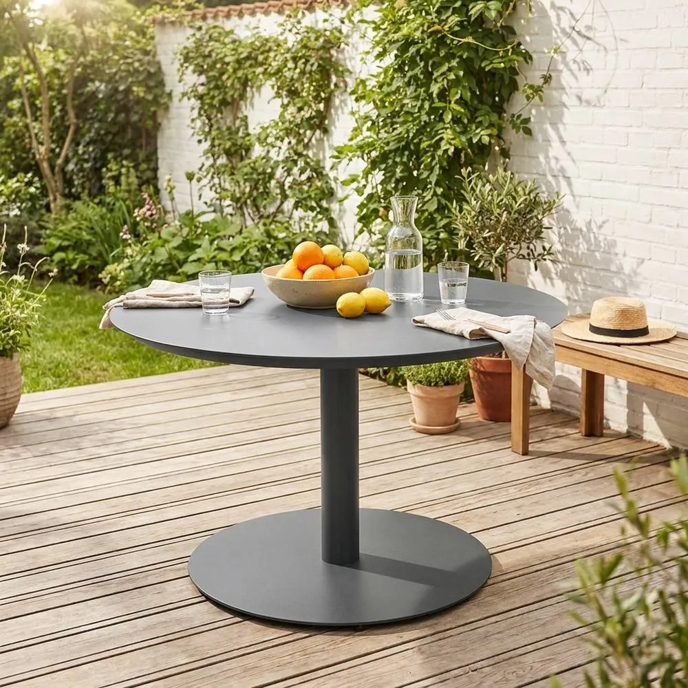 sweeek Round aluminum garden table Ø140cm seats 6 in Dark Grey