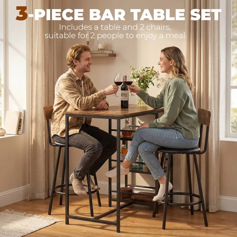 HOMCOM Space Saving Bar Table & PU Leather Stools for 2, Rustic Brown 4