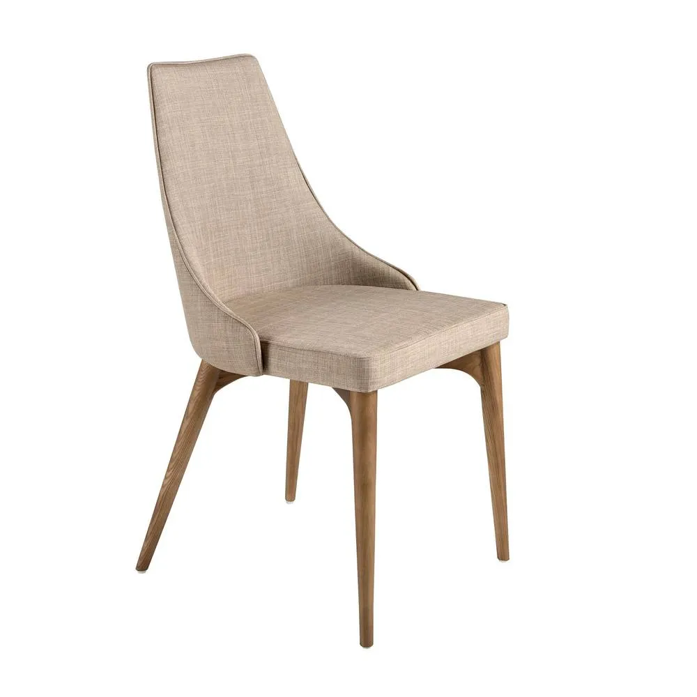 Angel Cerda Dining Chair, Light Beige Fabric, Walnut Legs