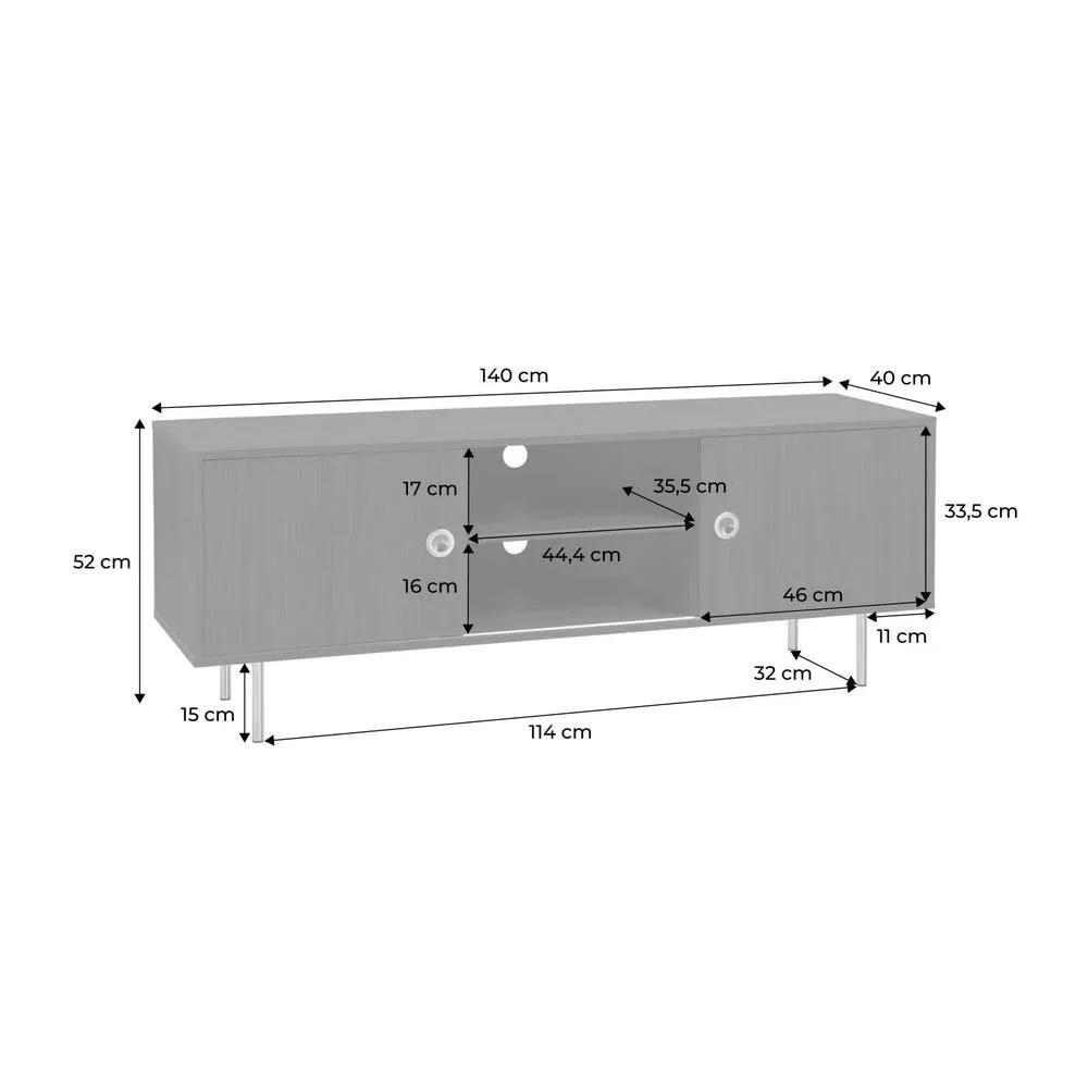 sweeek Vintage TV stand with wood decor & stainless steel, 2 doors 140cm in Dark Brown 5