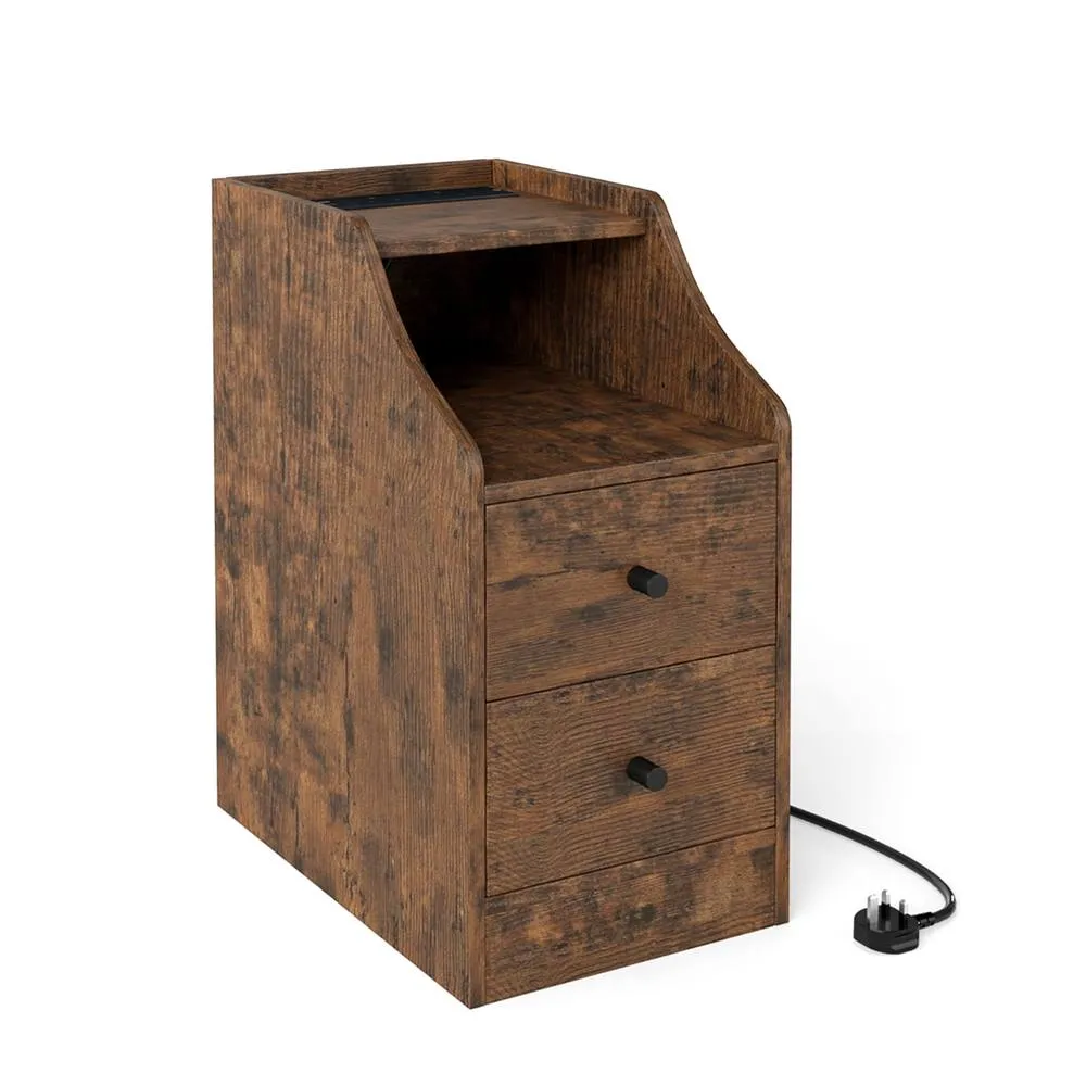 Costway Side End Table with Charging Station in Brown