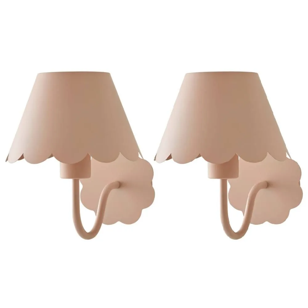 ValueLights Hattie Pair of Rechargeable Metal Scalloped Edge Wall Lights in Pale Pink 1