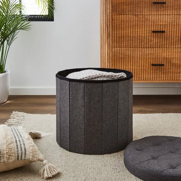 Faux Linen Round Ottoman 3