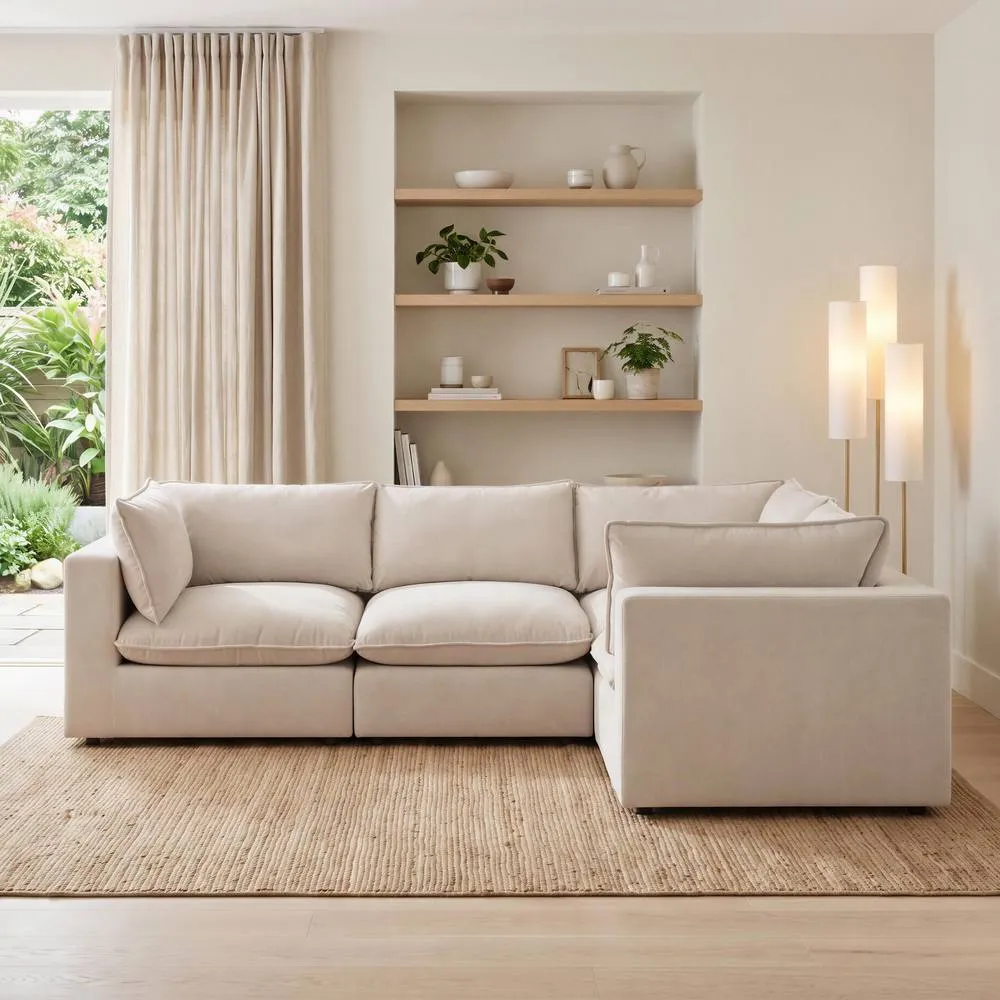 FurnitureboxUK Echo Linen-Look Fabric 3 Seater Modular Corner Sofa in Cream 2