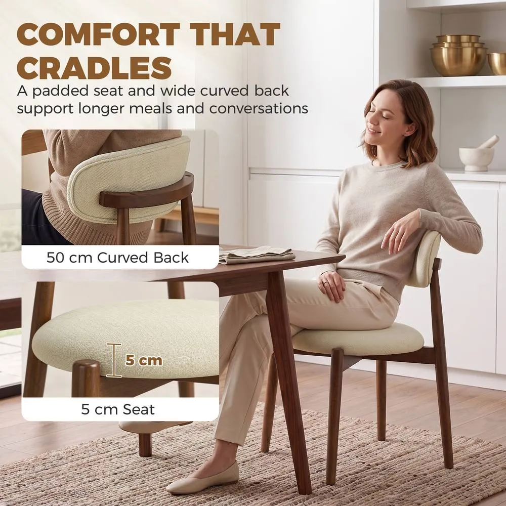 HOMCOM Dining Chairs Chenille Curved Backrest Set of 2 in Beige 6