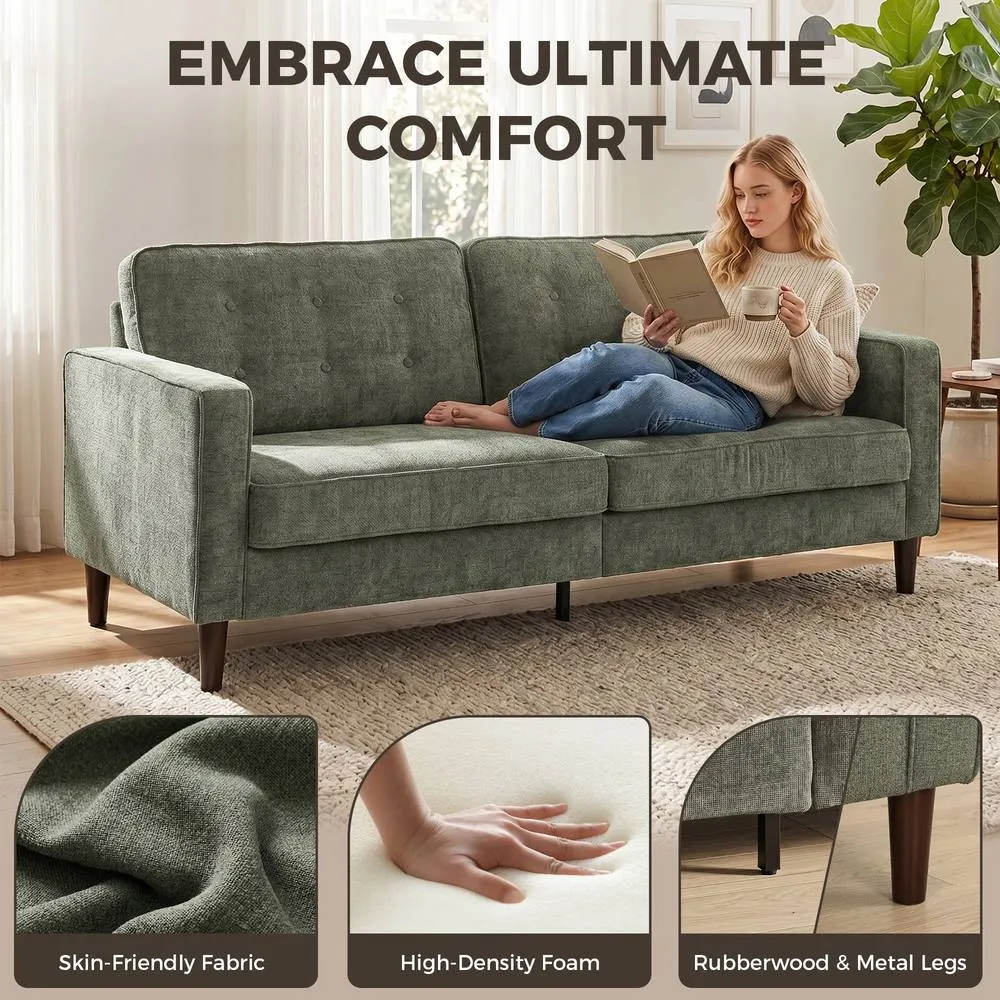 HOMCOM 3 Seater Sofa with Button Tufting Wood Legs, Green 4