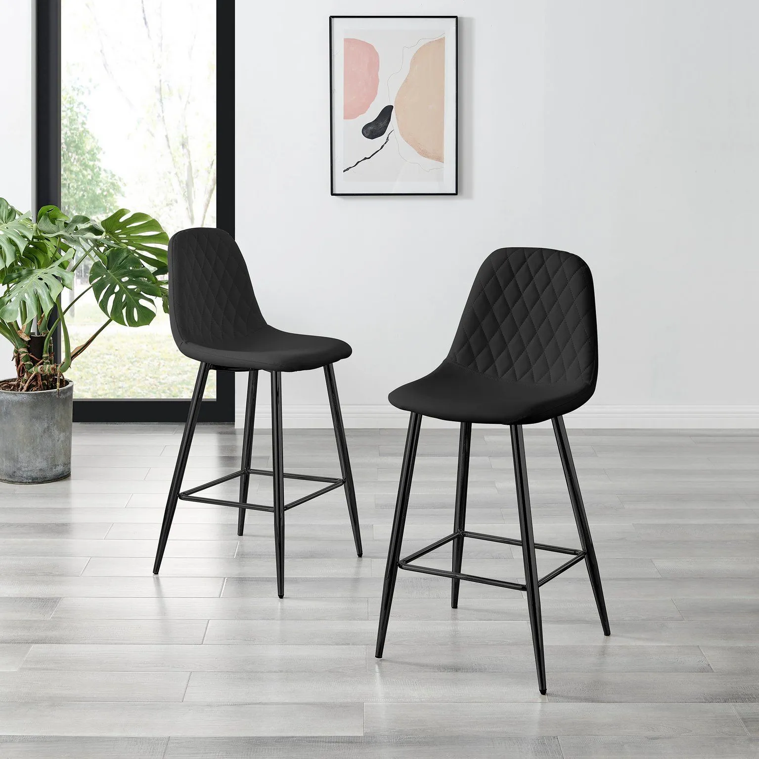 FurnitureboxUK Corona Set of 2 Counter Stools - Faux Leather Counter Stools With Black Legs - Kitchen Island Stool 2