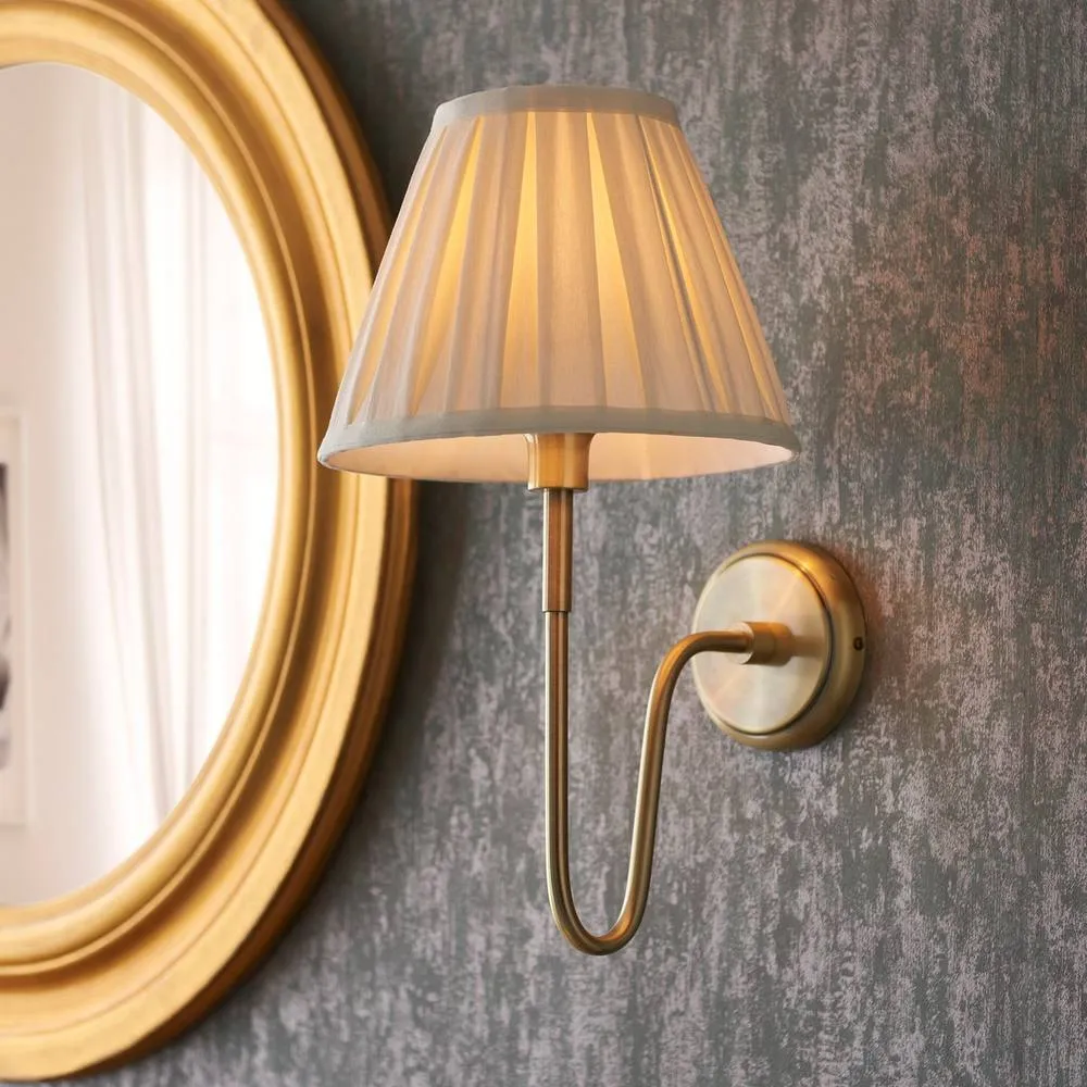 Netlighting Rouen & Carla Wall Lamp with Shade Antique Brass Plate & Cream Fabric in Gold 2