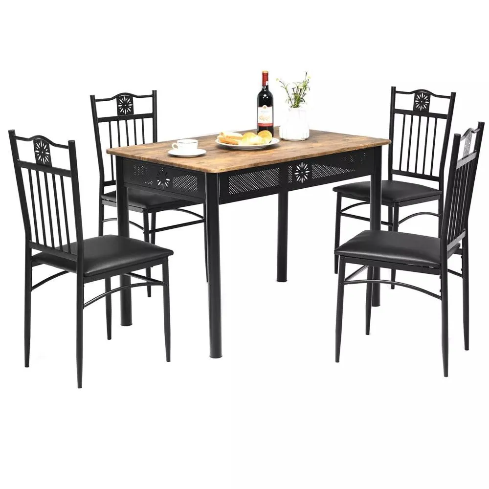 Costway 5PCS Dining Table & Chair Set Breakfast Bar Kitchen Furniture with Padded Seat in Black