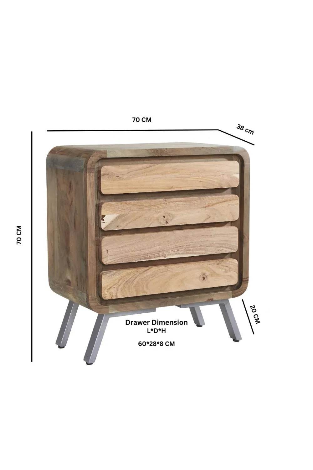IH Design Willma Metal & Solid Wood 4 Drawers Chest - Storage Cabinet in Brown 2