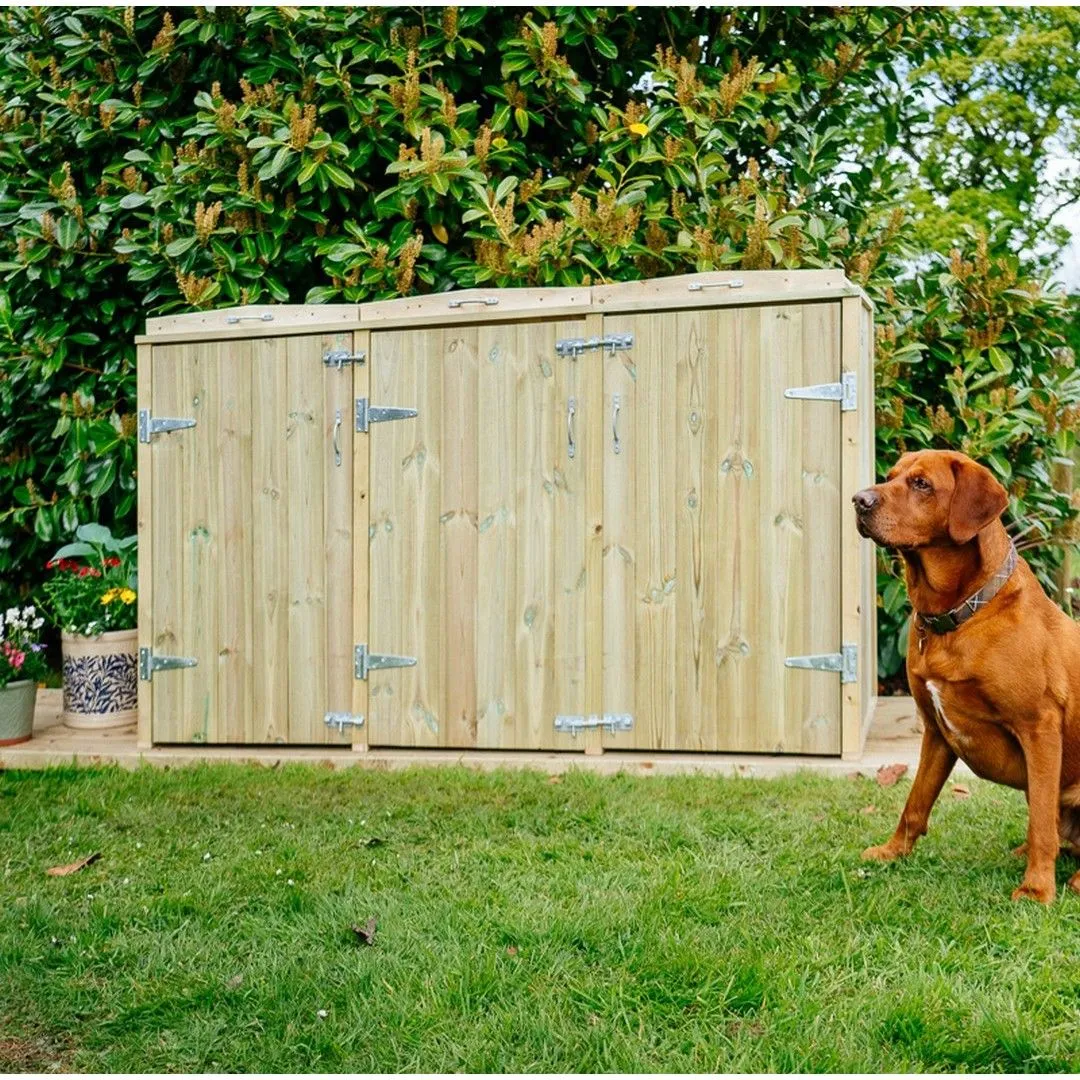 Buttercup Farm Shireburn Triple Wheelie Bin Store - Fits 3 x 180L or 3 x 240L Bins in Brown 4
